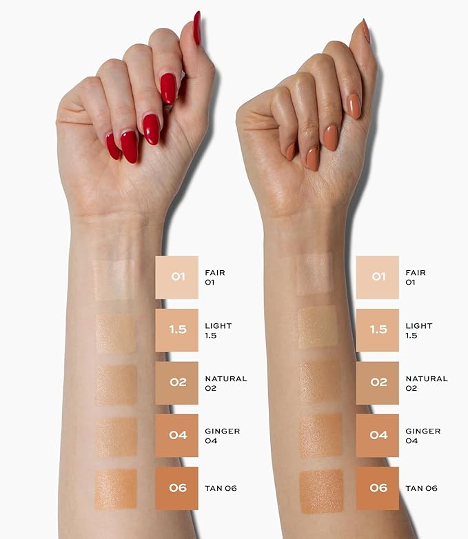MAKE Beauty Diffusion Dew Skin Tint. Sheer to Medium Coverage Radiant Finish. Blurring, Smoothing, and Brightening for Glowing Complexion. Enhanced with Niacinamide and Adenosine. Neutral 02
