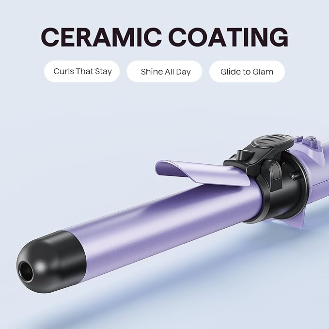 Wavytalk 1 Inch Rotating Curling Iron, Curl Cycle, Automatic Curling Wand for Long Hair, Get Effortless Beach Waves with Self Spinning Barrel up to 430°F with Home Button, Dual Voltage, Purple