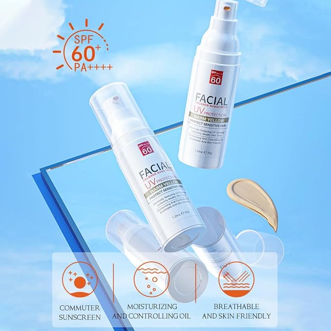 2 Pack Tinted Sunscreen for Face,Universal Facial Colored Sunscreen-Moisturizing,Even Tone,Hydrating,UV Defense,No Sticky and Long Lasting Protection,Travel Size Sun Protection Lotion,1.23 Oz