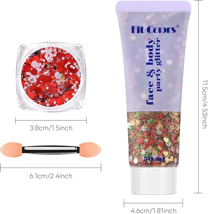 Christmas Face Body Hair Glitter Gel, Gold White Red Sliver Snowflake Holographic Colorful Chunky Festival Rave Accessories Glitter Makeup, 6 Kinds of Sparkling Sequins for Christmas