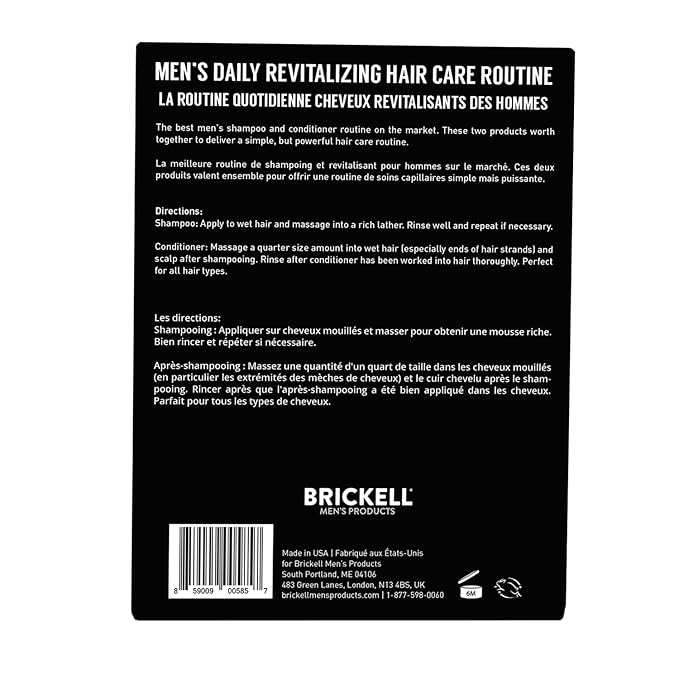 Brickell Men's Daily Revitalizing Hair Care Routine, Shampoo and Conditioner Set For Men, Mint and Tea Tree Oil Shampoo, Strength and Volume Enhancing Conditioner, Natural and Organic, Gift Set
