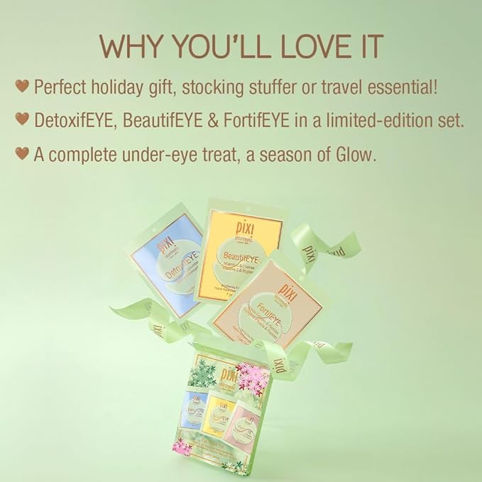 Pixi Beauty Holiday Eye Patch Trio | 3 Single Use Eye Patches for Depuffing, Hydrating & Toning Under-Eyes | 3 pairs, 6 patches