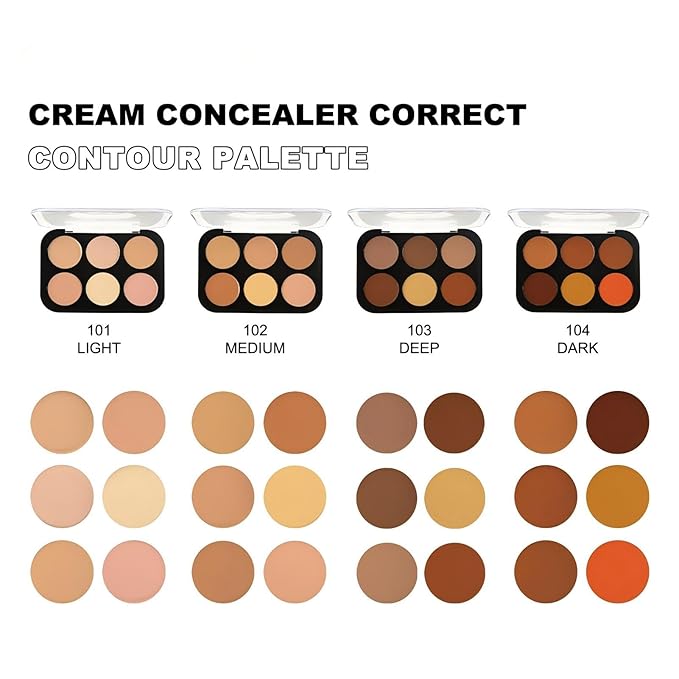 Corlo Contour Palette Concealer Correct, 6 Colors Cream Concealer Full Coverage Foundation Palette for Dark Circles Makeup (Deep)