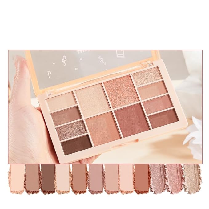 Eyeshadow Palette - 12 Color Neutral Eyeshadow, Nude Pink & Brown, Matte & Shimmer, Highly Pigmented, Blendable, Travel-Friendly Everyday Makeup, 03-1#