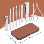 Manicure Set, FAMILIFE Professional Manicure Kit Nail Kit Mens Grooming Tools Pedicure Tool 9PCS Gifts for Men Boyfriend Stainless Steel Nail Clipper Set Leather Case Brown