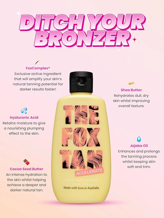 The Fox Tan Rapid Face Tanner, Tanning Accelerators For Deeper & Faster Tans, Contains Hyaluronic Acid & Jojoba Oil, Vegan & Cruelty Free, 90ml