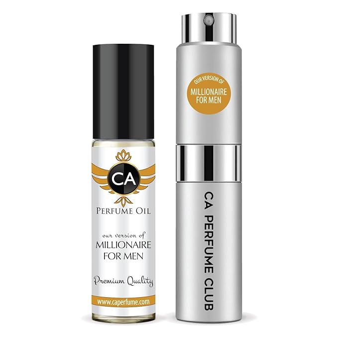 CA Perfume Duo Impression of Millionaire For Men Perfume Layering Set Mens Cologne Long Lasting Travel Size EDP + Body Oil Roll-On Bottle 0.27 Fl Oz+0.33 Fl Oz