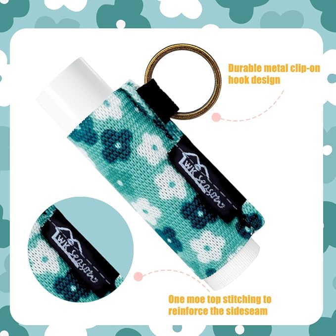 WK IEASON Lip Balm Holder Keychain Clip On Lipstick Sleeve Lip Gloss Holder Keychain(Floral Beige/Green/Dark Blue)