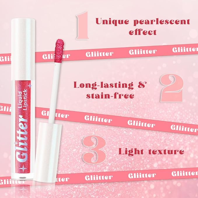 AMY'S DIARY Glitter Liquid Lipstick, Shimmer Metallic Lip Gloss, Long-Lasting Waterproof Lip Color, High Shine Sparkle Makeup,Lip makeup for woman (Fuchsia Shine 4#)