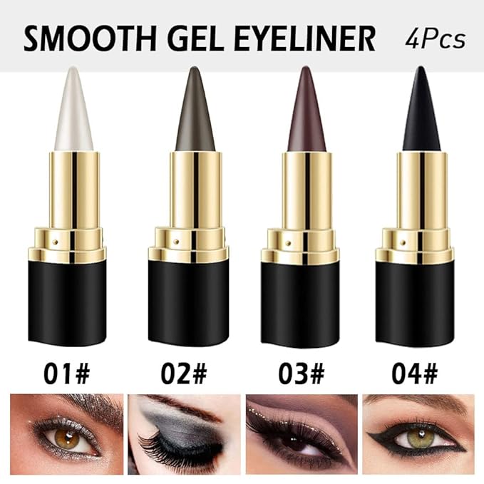 Kaely 4Pcs Black Brown Silver Gray Gel Eyeliner Pencil, Waterline Eyeliner for Older Women, Crayon Eye Liner Waterproof Smudge Proof, Smoky Eyeshadow Palette Halloween Makeup, lapiz de ojos