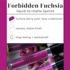 Aromi Matte Liquid Lipstick | Long-Lasting, Smudge Proof, Purple Magenta Lip Color, Waterproof, Pink Raspberry, Paraben, Phthalate, + Gluten Free (Forbidden Fuchsia)