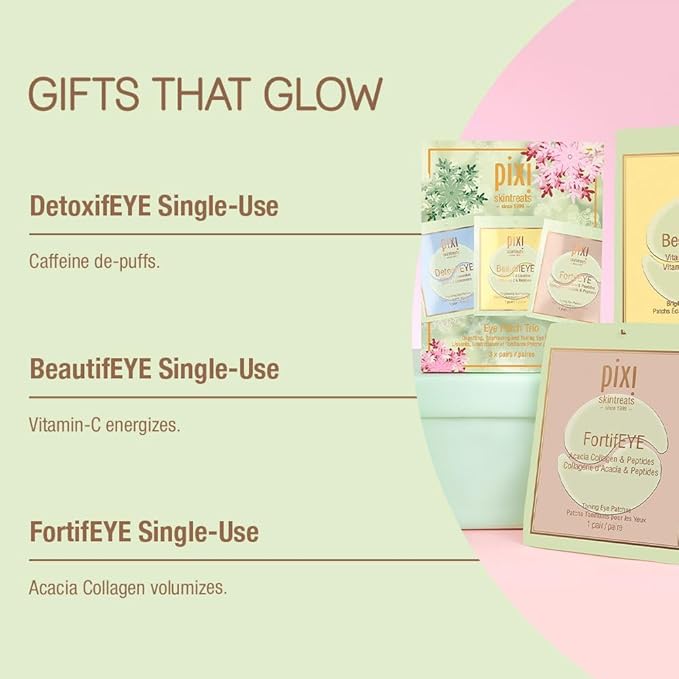 Pixi Beauty Holiday Eye Patch Trio | 3 Single Use Eye Patches for Depuffing, Hydrating & Toning Under-Eyes | 3 pairs, 6 patches