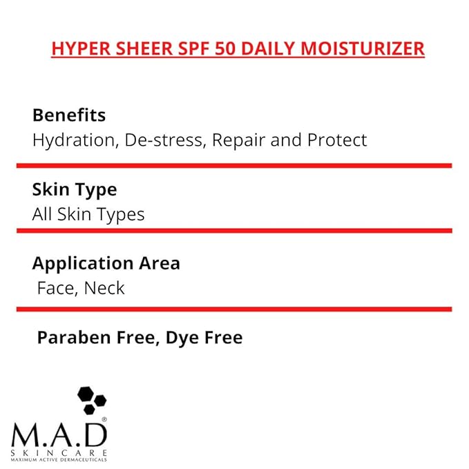 M.A.D Skincare Hyper Sheer SPF 50 Daily Moisturizer 1.7 oz.