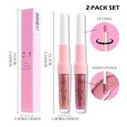 evpct 2Pcs Rose Gold Mauve Metallic Glitter Lip Liner and Lipstick Combo, Shimmery Lip Gloss Stain Set Makeup for Women Long Lasting Waterproof 24, Metallic Shimmer Iridescent Glossy Liquid Lipstick