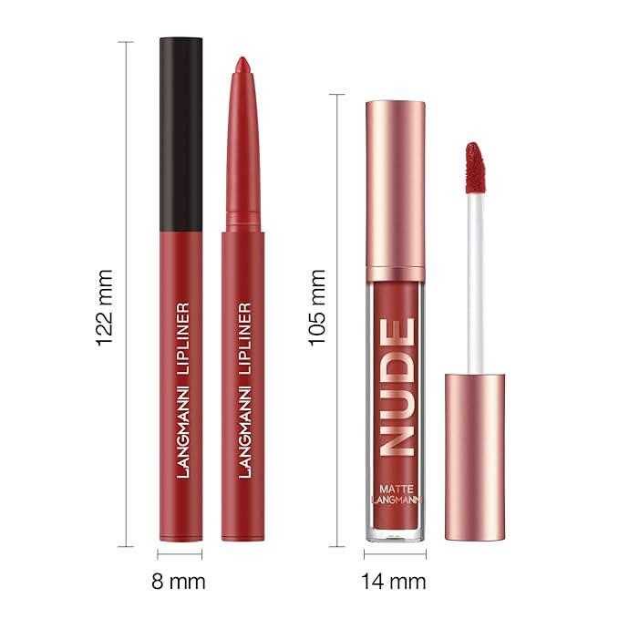 LANGMANNI 4pcs Matte Lipstick with Lipliners Durable Makeup Set,Long-Lasting Non-Stick Cup Not Fade Waterproof Pigmented Velvet Lipgloss Kit Beauty Cosmetics Makeup Gift for Girls(#1+3+5+7)