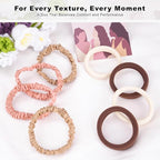 8PCS Silk Scrunchies & Seamless Cotton Hair Ties – No Damage, Elastic Ponytail Holders for Women, Strong Stretch Hair Bands for Thick & Fine Hair (Neutral Colors)