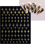 12 Sheets Gold Star Nail Art Stickers Decals 3D Self Adhesive Gold White Black Star Design Nail Art Decal Supplies Accessories for Women Acrylic Manicure DIY Decoration