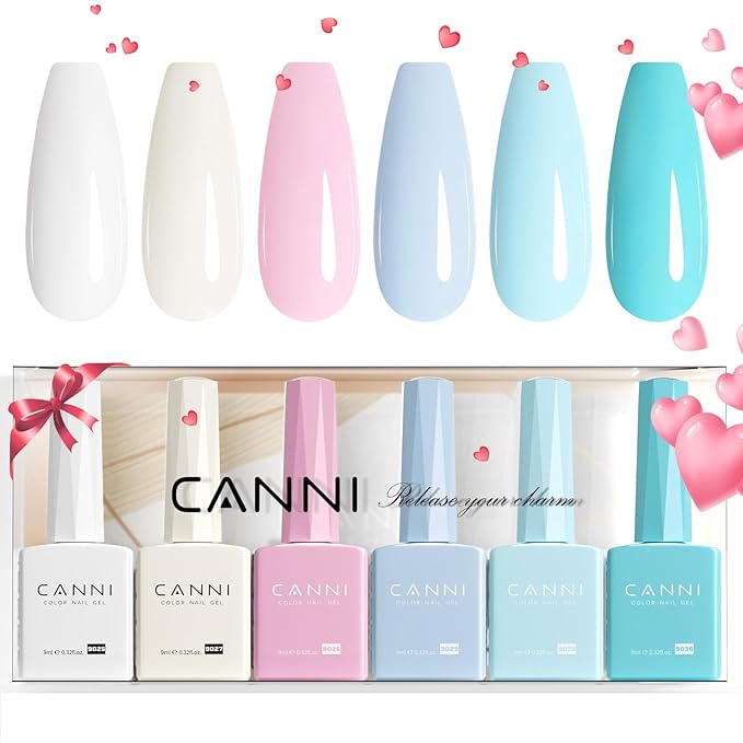 CANNI 6Pcs 9ml Pastel Gel Nail Polish Set- White Pink Light Blue Gel Polish Kit Candy Milky White Colors DIY at Home Salon Christmas New Year's Gifts for Girls