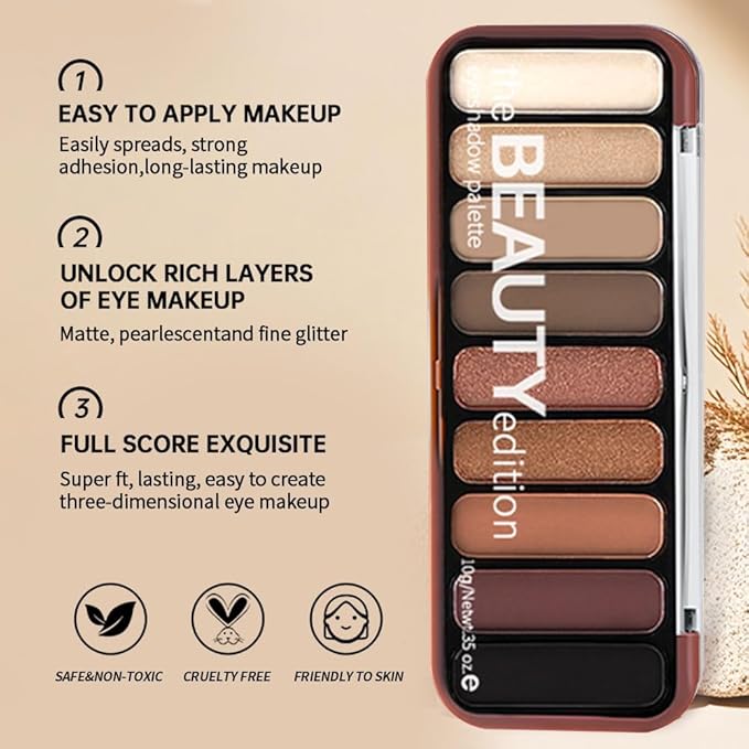 Gold Nude Brown Eyeshadow Palette – 9 Matte & Shimmer Shades in Frosted Ivory, Latte, Rose Bronze, Golden Copper & Deep Cocoa – High Pigment, Blendable, Long-Lasting Natural to Glam Smokey Eye Looks