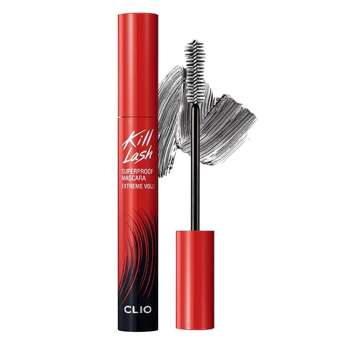 CLIO Kill Lash Superproof Mascara, Washable Tubing Mascara Black, Voluminous Eyelash, Long-Lasting, Clump & Smudge-Free, Vegan Formula for Sensitive Eyes, Korean Makeup Beauty (004 Extreme Volume)