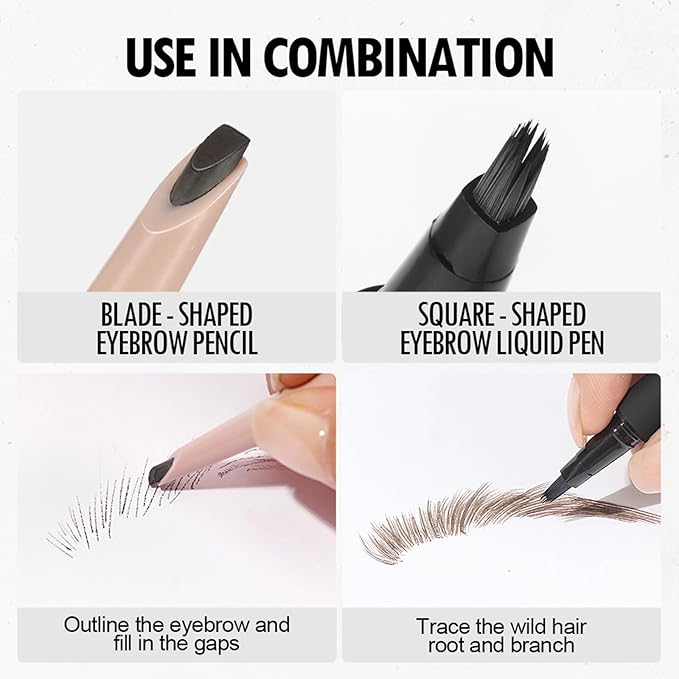 Eyebrow Pen,Eyebrow Pencils Set for Women with machete Eyebrow Pen,Liquid Square Angled Eyebrow Brush and Eyebrow Brush,Waterproof Eyebrow Pencil Create Full,Natural Hair-Like Brows,Light Brown（2 pcs）