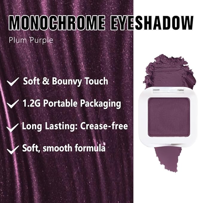 evpct Plum Purple Matte Single Eye Shadow Palette Makeup for Older Women, Plum Purple Natural Pressed Cream Eyeshadow Palette for Green Eyes, High Pigment Mini Monochrome Eyeshadow