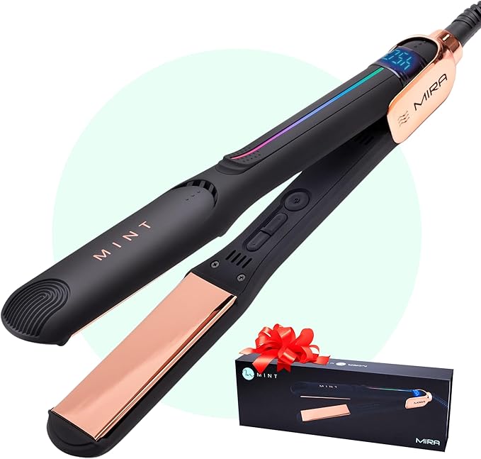 Professional Series MIRA Titanium Flat Iron Hair Straightener for Thick & Fine Hair | Powerful Single-Pass Straightening | Straightener & Curling Iron in One | 1 1/4 Inch Wide Flat Iron by MINT