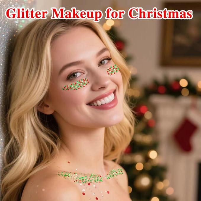MEICOLY Christmas Face Glitter Stick,Hair Glitter for Women,Waterproof Sparkle Makeup Stocking Stuffers,Red Silver Green Body Glitter for Party Rave Costume Accessories