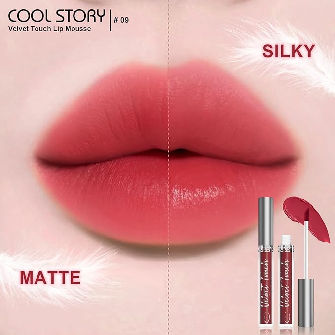 COOL STORY Velvet Lip Stain Mousse, Lip Tint Long-Lasting Waterproof Matte Finish (09)