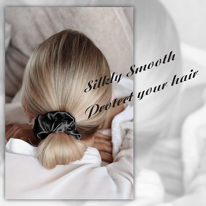 OLESILK 3 Count, 100% Mulberry Silk Scrunchies for Women, Silk Hair Ties for Curly Hair, Pink, Black, Navy, 19MM, 6A Grade, Hair Accessories