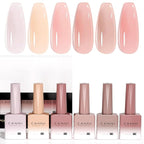CANNI 6 Colors 9 Ml Jelly Gel Nail Polish Set- Neutral Transparent Jelly Nude Pink Colors Sheer Gel Polish Kit, Soak Off LED Nail Gel Manicure Kit DIY at Home Salon Gifts
