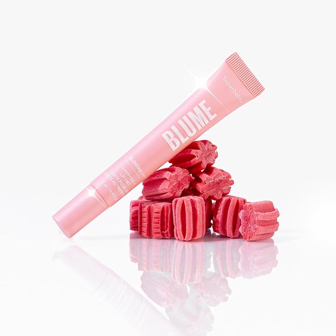 Blume Tri-Peptide Bubblegum Pink Tinted Lip Balm - Superbalm Lip Moisturizer with Shea Butter and Squalane to Deeply Hydrate & Heal Dry, Cracked Lips - Cruelty Free & Vegan Lip Plumper (0.4 Fl Oz)