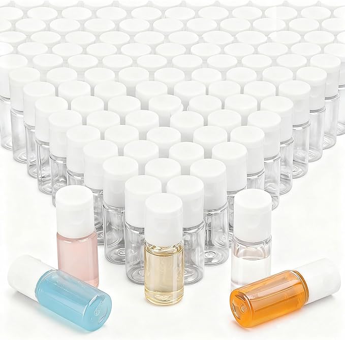 200 Pack 0.35 oz Plastic Bottles with Top Caps, Clear Empty 10 ml Flip Top Cosmetic Bottles for Lotion and Shampoo, Travel-Friendly, BPA-Free