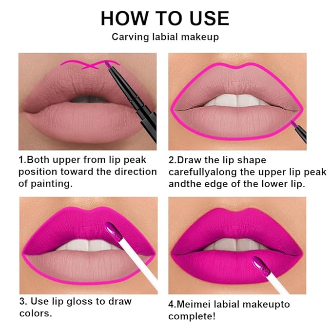 evpct 3Pcs Purple Hot Pink Fuschia Red Matte Lip Liner & Liquid Lipstick Stain Makeup Set for Women, Lip Liner Stain Long Lasting Waterproof Smudge Proof, Cruelty Free Lip Makeup 24 hours originales