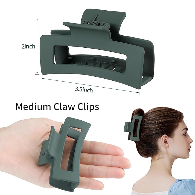 Square Hair Clips 3.5 Inch Medium Claw Clips Rectangle Hair Claw Clips 6 Pack Rubber Paint Jaw Non-Slip Thick Hair Accessories for Women Girls -Neutral
