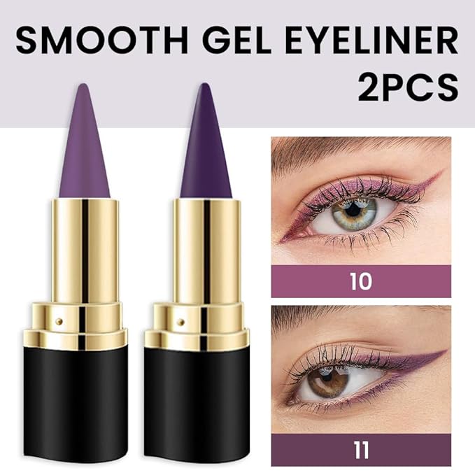 Kaely 2Pcs Light Dark Purple Angled Gel Eyeliner Pencil, Violet Lavender Plum Eyeliner for Green Eyes, Face Paint Eye Black Stick Waterproof Smudge Proof, Gothic Halloween Makeup, Cruelty-Free