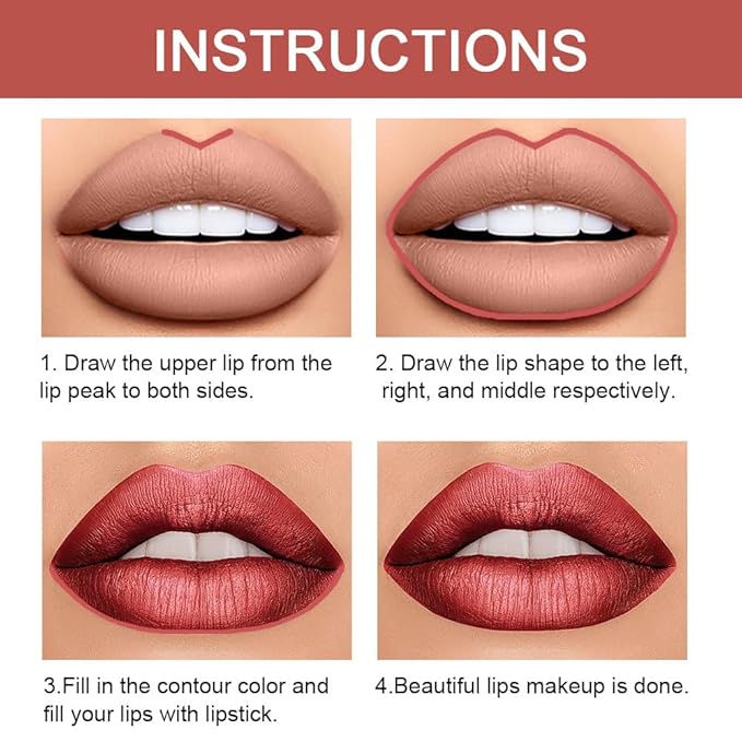 Kaely 2-in-1 Mauve Red Metallic Lip Liner & Lipstick Set Kit for Women, Lips Kit with Lip Liner Lip Stains Long Lasting Waterproof 24 Hour Lipstick and Lip Liners Combo Lipliners Pencil Set 08