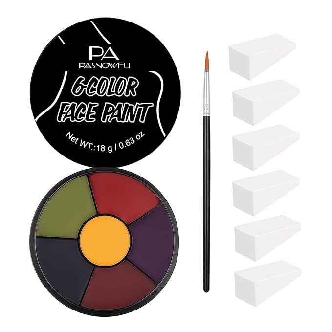 6 Colors Face Paint Bruise Wheel, Professional Trauma SFX Body Paint Makeup Kit, Halloween Makeup Face Body Painting Palette with Brush Sponge for Cosplay Hulk Witch Monster Costumes Party