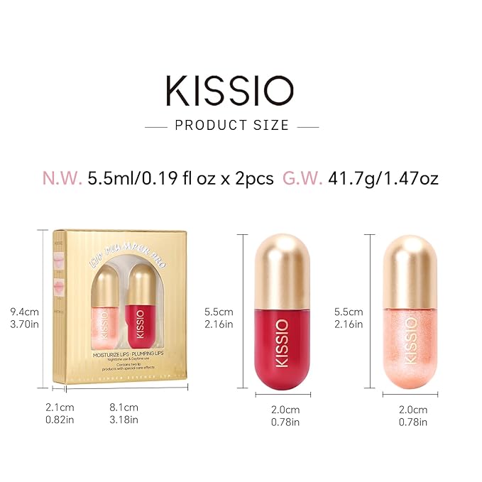 KISSIO Lip Plumper Set,Plumping,Moisturizing and Shimmer,Plumping Lip Gloss,Beauty Lips,01#Lemonade and 05#Dogwood