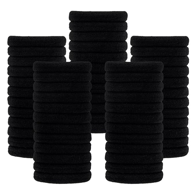 200PCS Black Hair Ties for Women and Girls, Cotton Seamless Thick Black Hair Band, Elastic Hair Tie No Damage Ponytail Holder