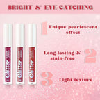 AMY'S DIARY 3Pcs Glitter Liquid Lipstick Set – Violet Purple, Ruby Wine, Cherry Red – Shimmer Metallic Lip Gloss, Long-Lasting Waterproof Lip Color, High Shine Sparkle Makeup for Women (Set c)