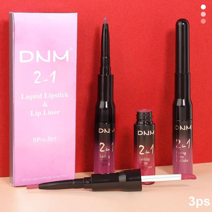 3Pcs 2 in 1 Rose Red Plum Warm Pink Deep Cranberry Lip Liner and Liquid Lipstick Stain Makeup Set for women, Long Lasting Smudge Proof Lip Tint Matte Finish Lip Gloss for All-Day Color Hold , Set14