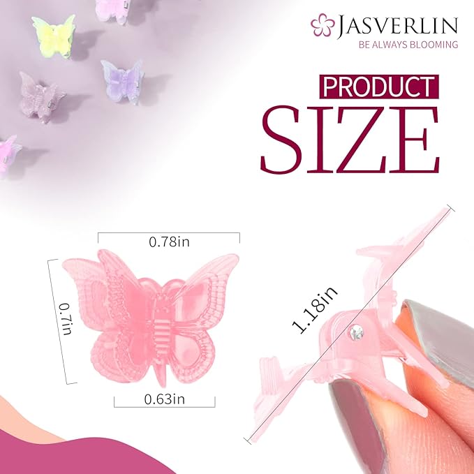 Butterfly Clips for Hair 50pcs, Cute Mini Small Hair Accessories for Kids Toddler Girls Women 90s Y2K Colorful Pastel Clip Claw, 10 Colors (Jelly)