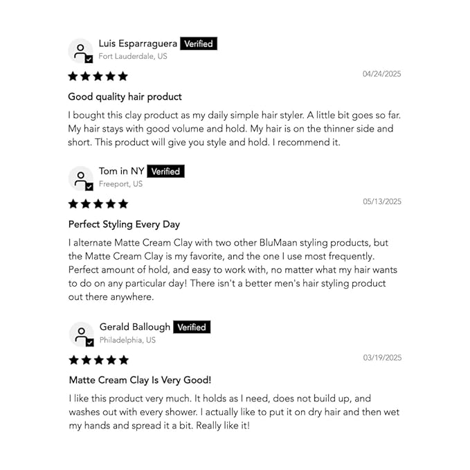 BLUMAAN Matte Cream Clay - High Hold Matte Finish - Versatile, Easy To Apply, Weightless Control, Nourishing and Cleansing Hair Care Essential with Natural Ingredients - 71 ml/2.5 oz