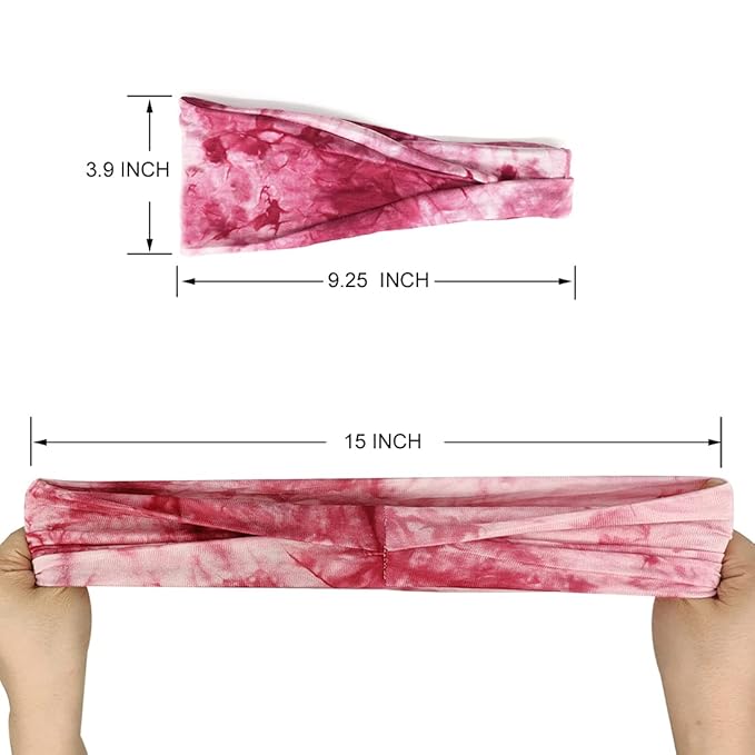 Boho Headbands For Women Fashion Wide Headband Yoga Workout Head Bands Hair Accessories Elastic Tie Dye Band 6 Pack