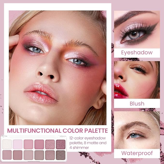 AMY'S DIARY 12Color Light Pink Purple Eyeshadow Palette, Long-Lasting, and Highly Pigmented. Elevate Your Eye Makeup– Unleash Your Unique Style (10#)