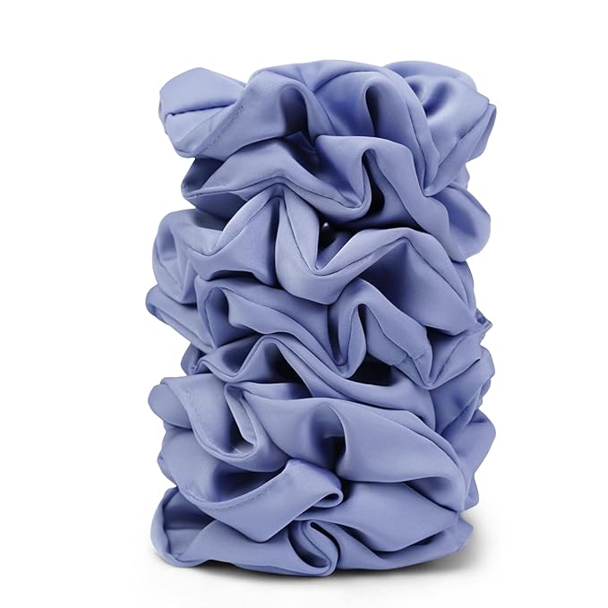 Satin Scrunchies for Women – 8PCS Blue Silk Hair Ties – No Crease, Frizz-Free, Gentle Elastic Hair Bands for Thick & Thin Hair, Soft & Stylish Hair Accessories Gifts