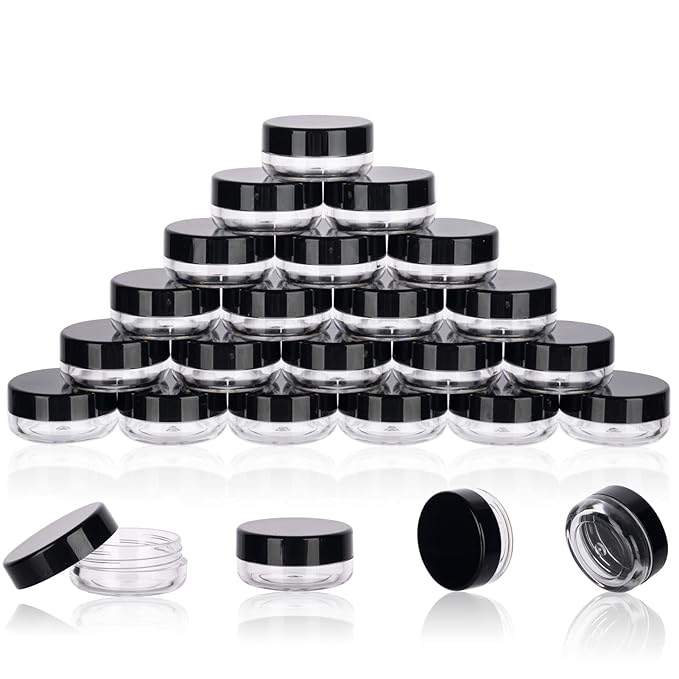 3 Gram Sample Containers With Lids, 25 Count Tiny Jars, Empty Lip Balm, Mini Cosmetic Containers, Makeup Travel With Labels, Mini Disposable Spatulas