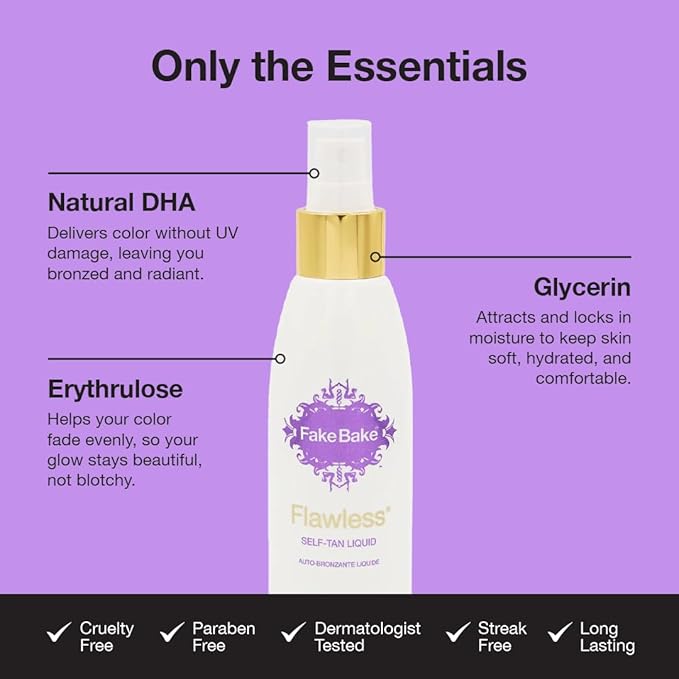 Fake Bake Flawless Self-Tanning Liquid Streak-Free, Long-Lasting Natural Glow For All Skin Tones - Sunless Tanner Includes Professional Mitt For Easy Application, Black Coconut Scent - 6 oz