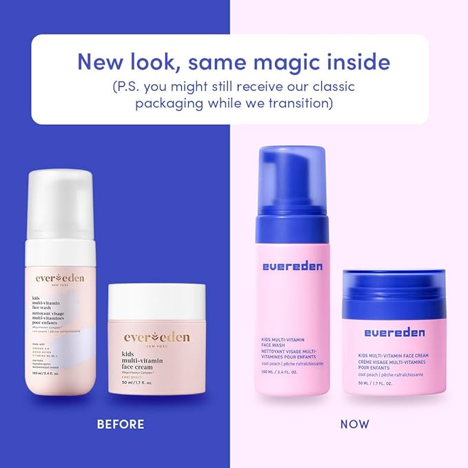 Evereden Kids Happy Face Duo (Cool Peach) - Multi-Vitamin Face Wash & Face Cream Set - Clean & Vegan Skin Care for Kids 3+ - Moisturizing, Nourishing, & Protective Skin Care Set